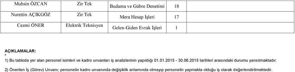 analizlerinin yapıldığı 01.01.2015-30.06.2015 tarihleri arasındaki durumu yansıtmaktadır.