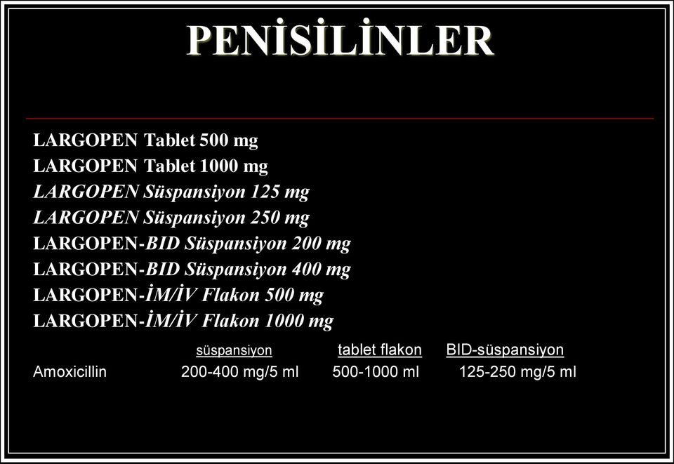 Süspansiyon 400 mg LARGOPEN-İM/İV Flakon 500 mg LARGOPEN-İM/İV Flakon 1000 mg