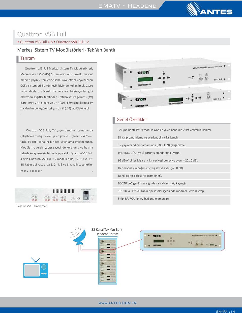 gibi elektronik aygıtlar tarafından üretilen ses ve görüntü (AV) işaretlerini VHF, S-Bant ve UHF (S03- E69) kanallarında TV standardına dönüştüren tek yan bantlı (VSB) modülatörlerdir.