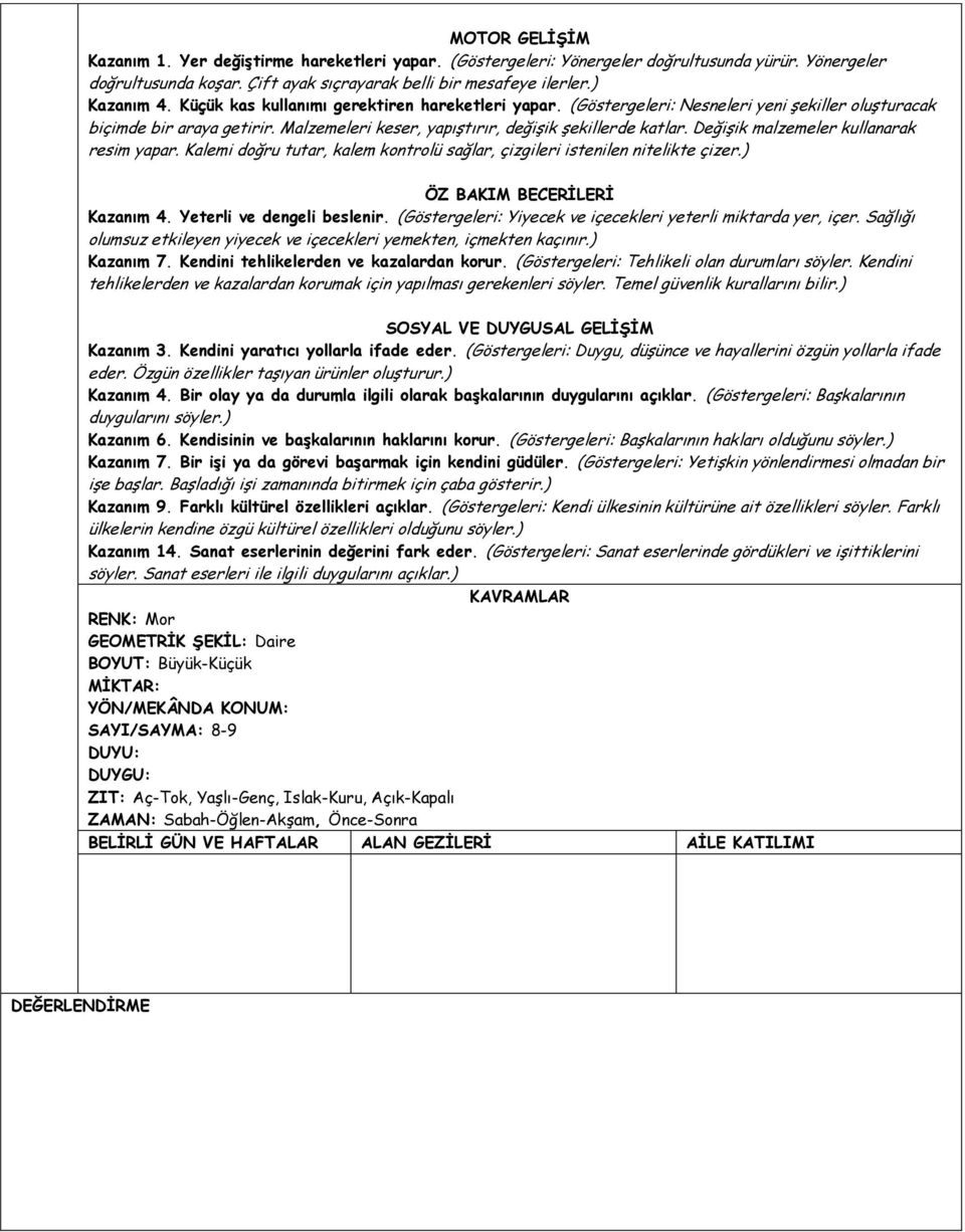 Değişik malzemeler kullanarak resim yapar. Kalemi doğru tutar, kalem kontrolü sağlar, çizgileri istenilen nitelikte çizer.) ÖZ BAKIM BECERİLERİ Kazanım 4. Yeterli ve dengeli beslenir.