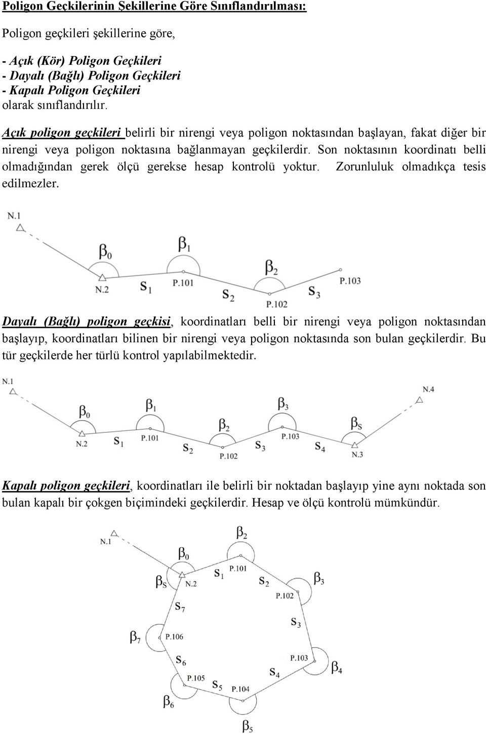 Son noktasının koordinatı belli olmadığından gerek ölçü gerekse hesap kontrolü yoktur. Zorunluluk olmadıkça tesis edilmezler.