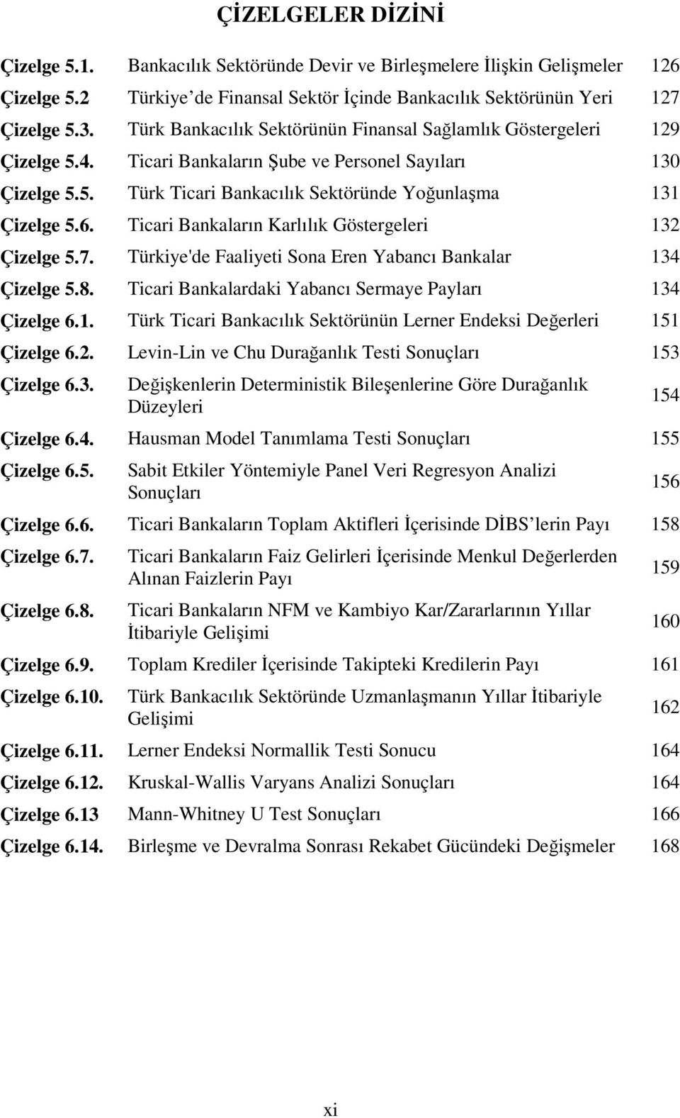 Ticari Bankaların Karlılık Göstergeleri 132 Çizelge 5.7. Türkiye'de Faaliyeti Sona Eren Yabancı Bankalar 134 Çizelge 5.8. Ticari Bankalardaki Yabancı Sermaye Payları 134 Çizelge 6.1. Türk Ticari Bankacılık Sektörünün Lerner Endeksi Değerleri 151 Çizelge 6.