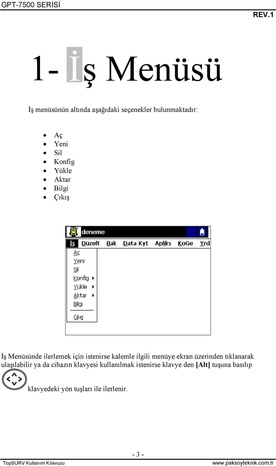 menüye ekran üzerinden tıklanarak ulaşılabilir ya da cihazın klavyesi kullanılmak