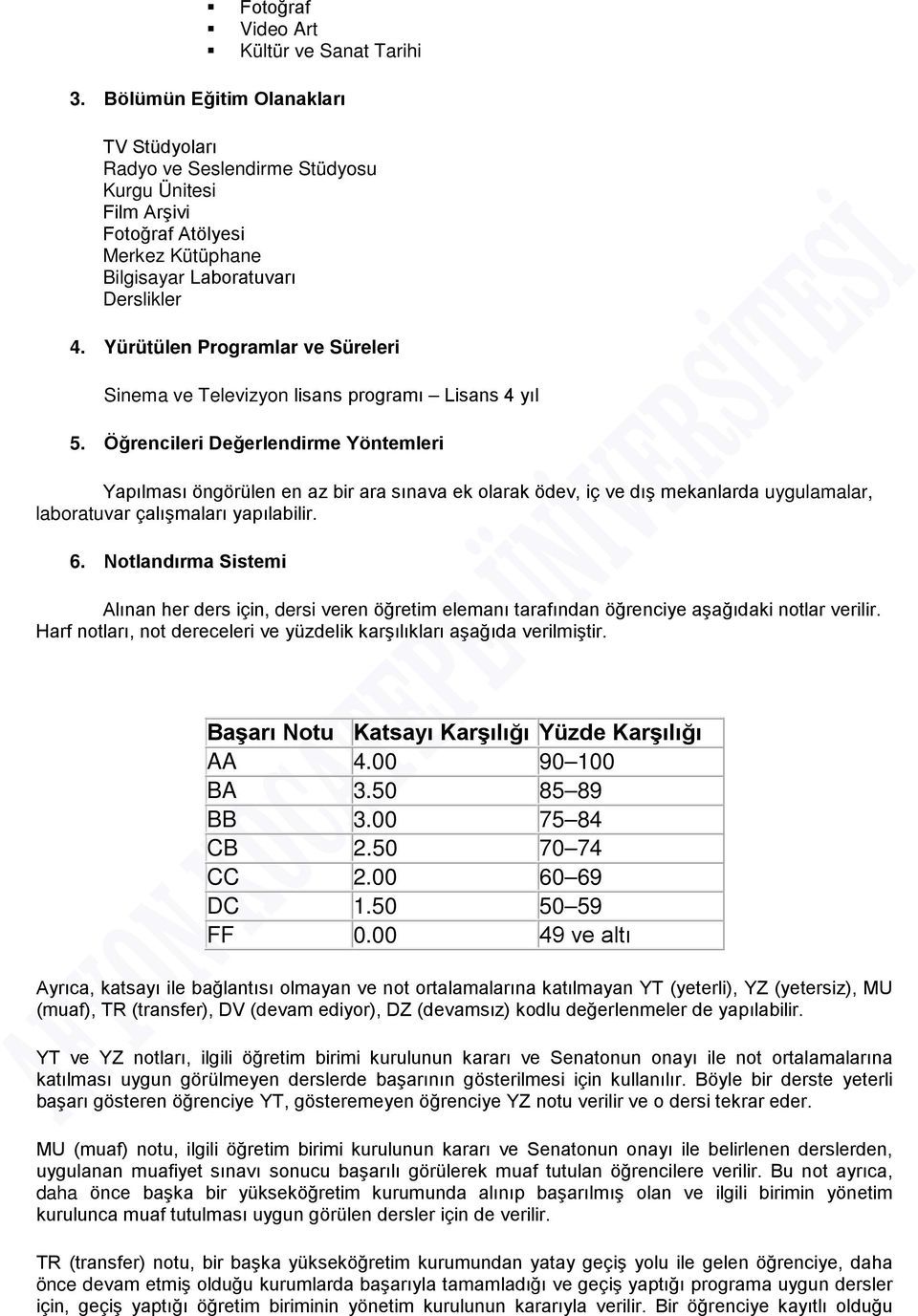 Yürütülen Programlar ve Süreleri Sinema ve Televizyon lisans programı Lisans 4 yıl 5.