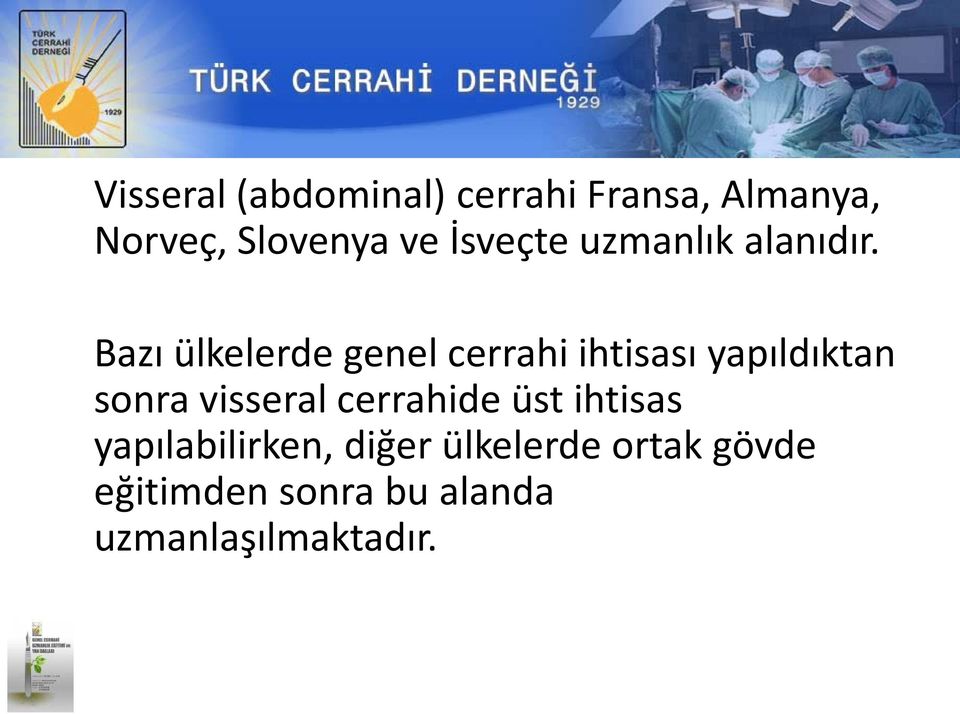 Bazı ülkelerde genel cerrahi ihtisası yapıldıktan sonra visseral