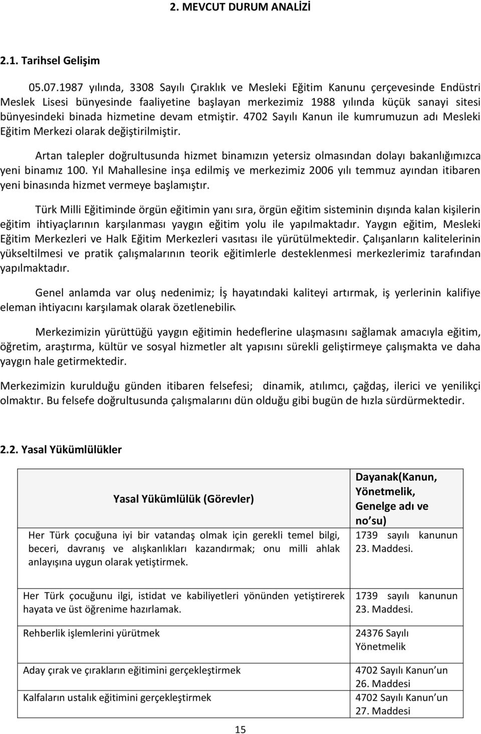 hizmetine devam etmiştir. 4702 Sayılı Kanun ile kumrumuzun adı Mesleki Eğitim Merkezi olarak değiştirilmiştir.