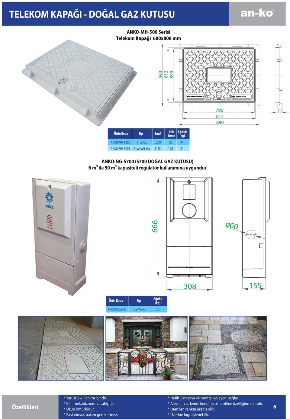 5 * Yerüstü kullanımı içindir. * Kilit mekanizmasına sahiptir. * Uzun ömürlüdür. * Paslanmaz, bakım gerektirmez.