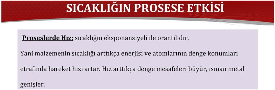 Yani malzemenin sıcaklığı arttıkça enerjisi ve atomlarının