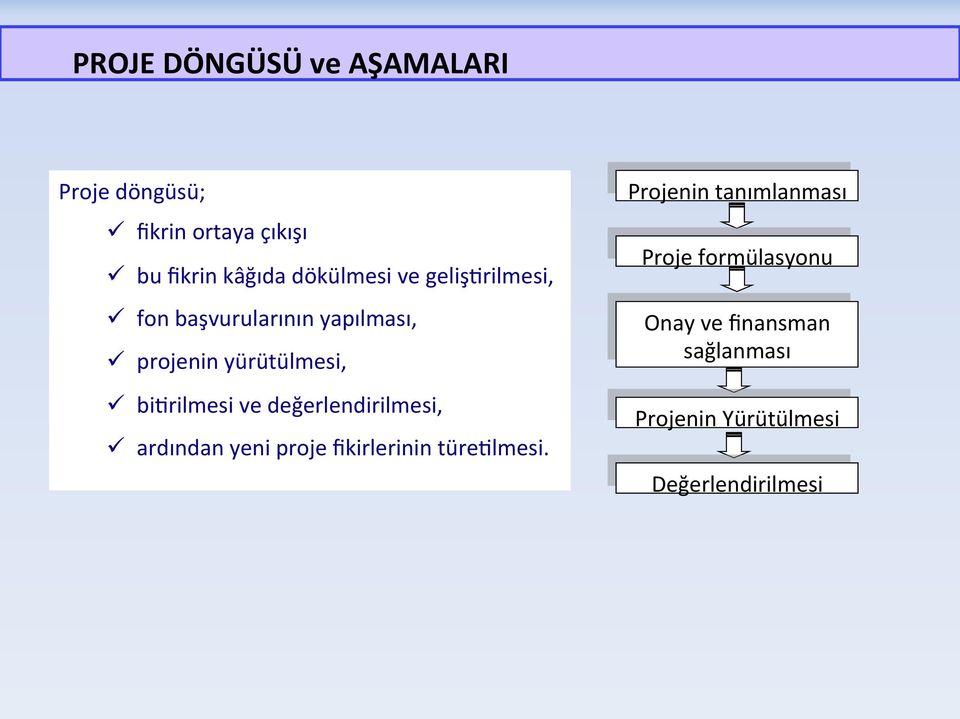 bi$rilmesi ve değerlendirilmesi, ü ardından yeni proje fikirlerinin türe$lmesi.