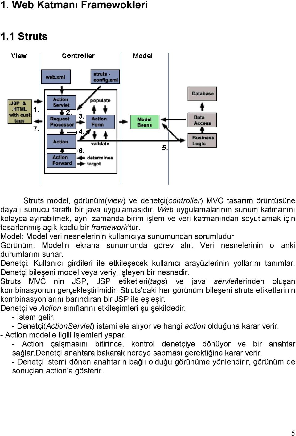 Model: Model veri nesnelerinin kullanıcıya sunumundan sorumludur Görünüm: Modelin ekrana sunumunda görev alır. Veri nesnelerinin o anki durumlarını sunar.