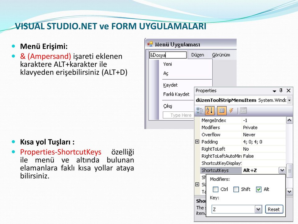 karaktere ALT+karakter ile klavyeden erişebilirsiniz (ALT+D) Kısa