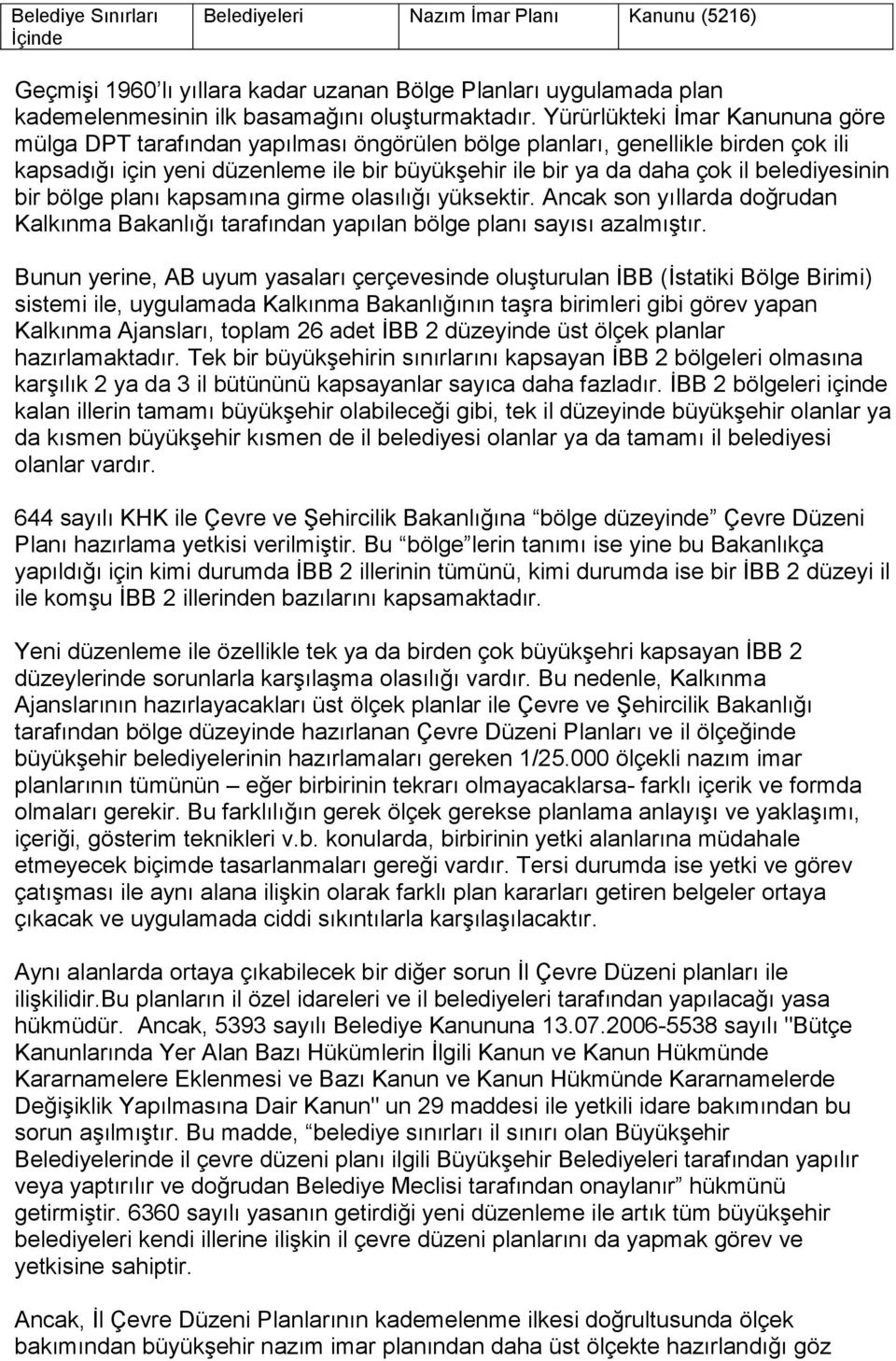 belediyesinin bir bölge planı kapsamına girme olasılığı yüksektir. Ancak son yıllarda doğrudan Kalkınma Bakanlığı tarafından yapılan bölge planı sayısı azalmıştır.