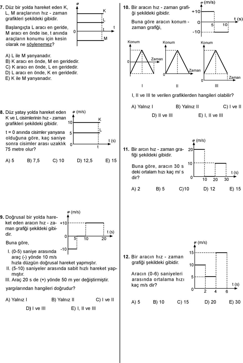D) aracı en önde, en geridedir. E) ile M yanyanadır. I II III I, II ve III te verilen grafiklerden hangileri olabilir? 8.