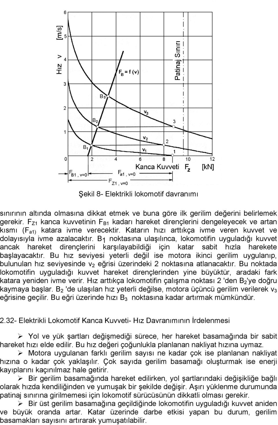 B 1 noktaına ulaşılınca, lokomotifin uyguladığı kuvvet ancak hareket dirençlerini karşılayabildiği için katar abit hızla harekete başlayacaktır.