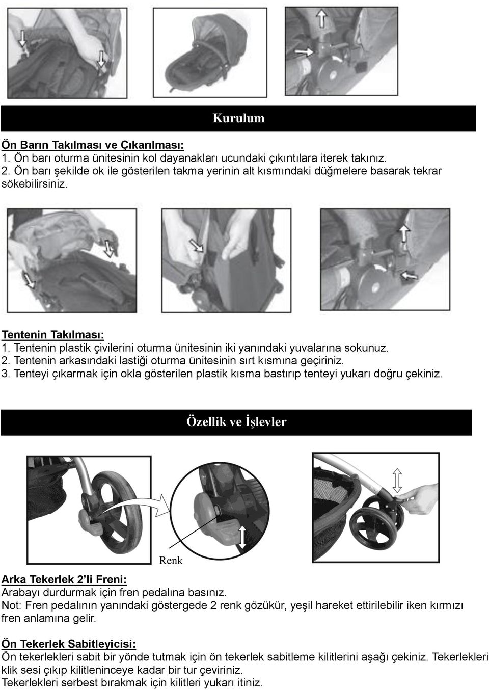 Tentenin plastik çivilerini oturma ünitesinin iki yanındaki yuvalarına sokunuz. 2. Tentenin arkasındaki lastiği oturma ünitesinin sırt kısmına geçiriniz. 3.