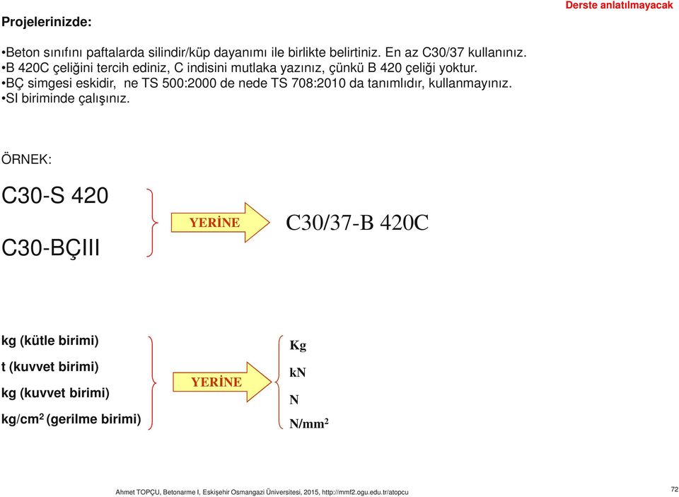 BÇ simgesi eskiir, ne TS 500:2000 e nee TS 708:2010 a tanımlıır, kullanmayınız. SI birimine çalışınız.