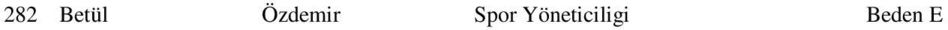 Egemen Ercan Spor Bilimleri Ve Antrenörlük Beden Eğitimi-5 I 291 Emrah Akçin Spor Bilimleri Ve Antrenörlük Beden Eğitimi-5 I 292 Emrah Ulukaya Spor Yöneticiliği Beden Eğitimi-5 I 293 Enes Kayabaşı