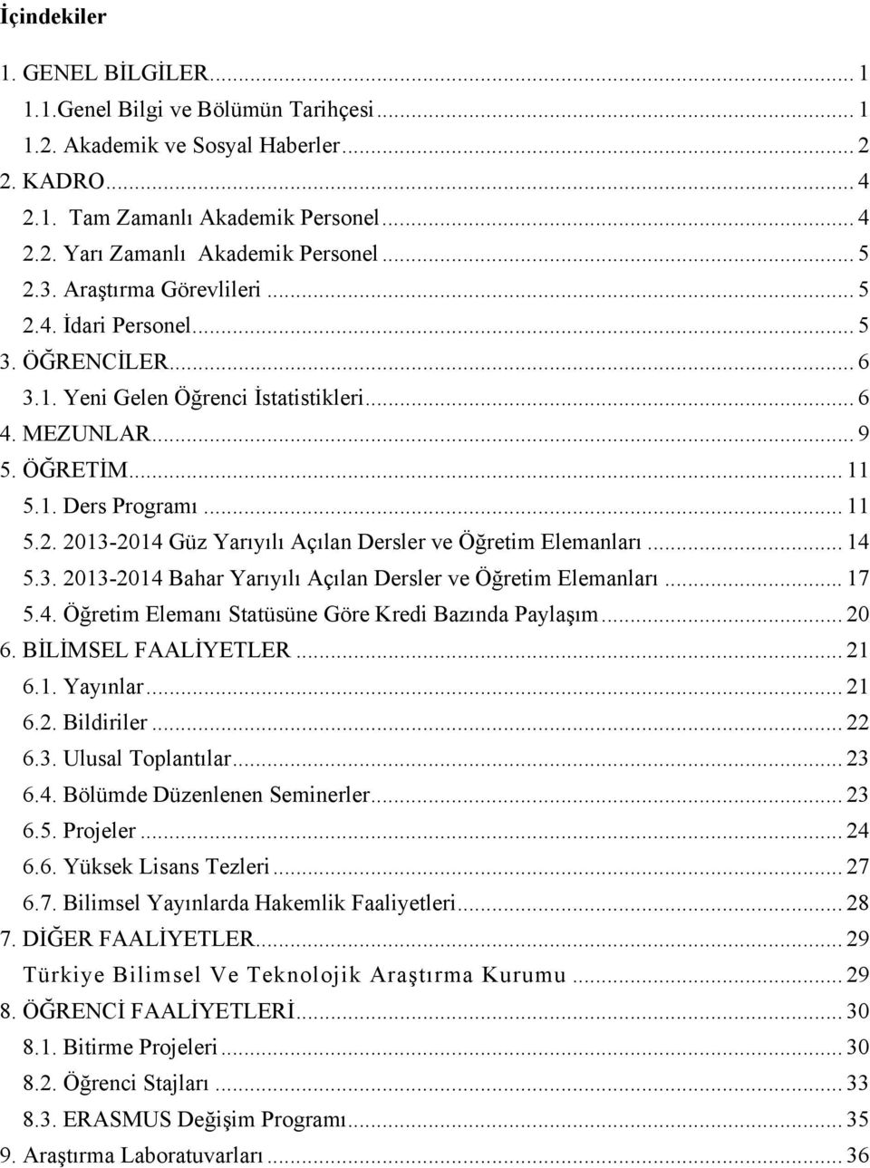 .. 14 5.3. 2013-2014 Bahar Yarıyılı Açılan Dersler ve Öğretim Elemanları... 17 5.4. Öğretim Elemanı Statüsüne Göre Kredi Bazında Paylaşım... 20 6. BİLİMSEL FAALİYETLER... 21 6.1. Yayınlar... 21 6.2. Bildiriler.