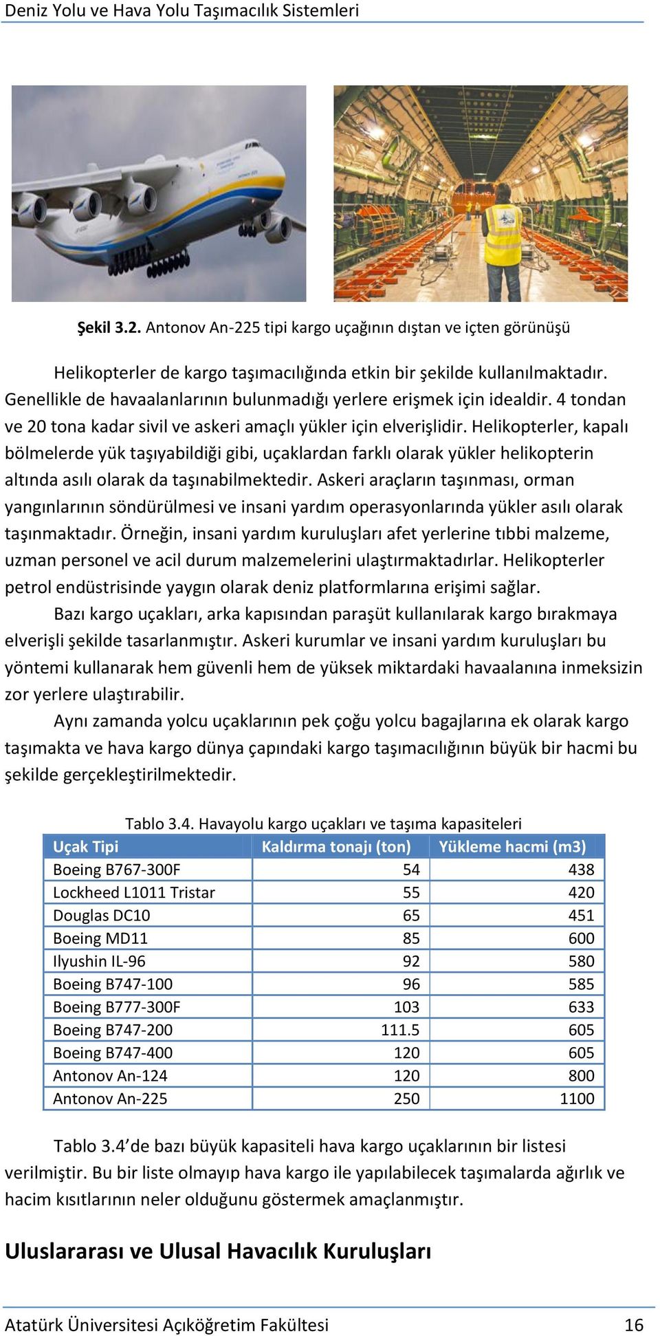 Helikopterler, kapalı bölmelerde yük taşıyabildiği gibi, uçaklardan farklı olarak yükler helikopterin altında asılı olarak da taşınabilmektedir.