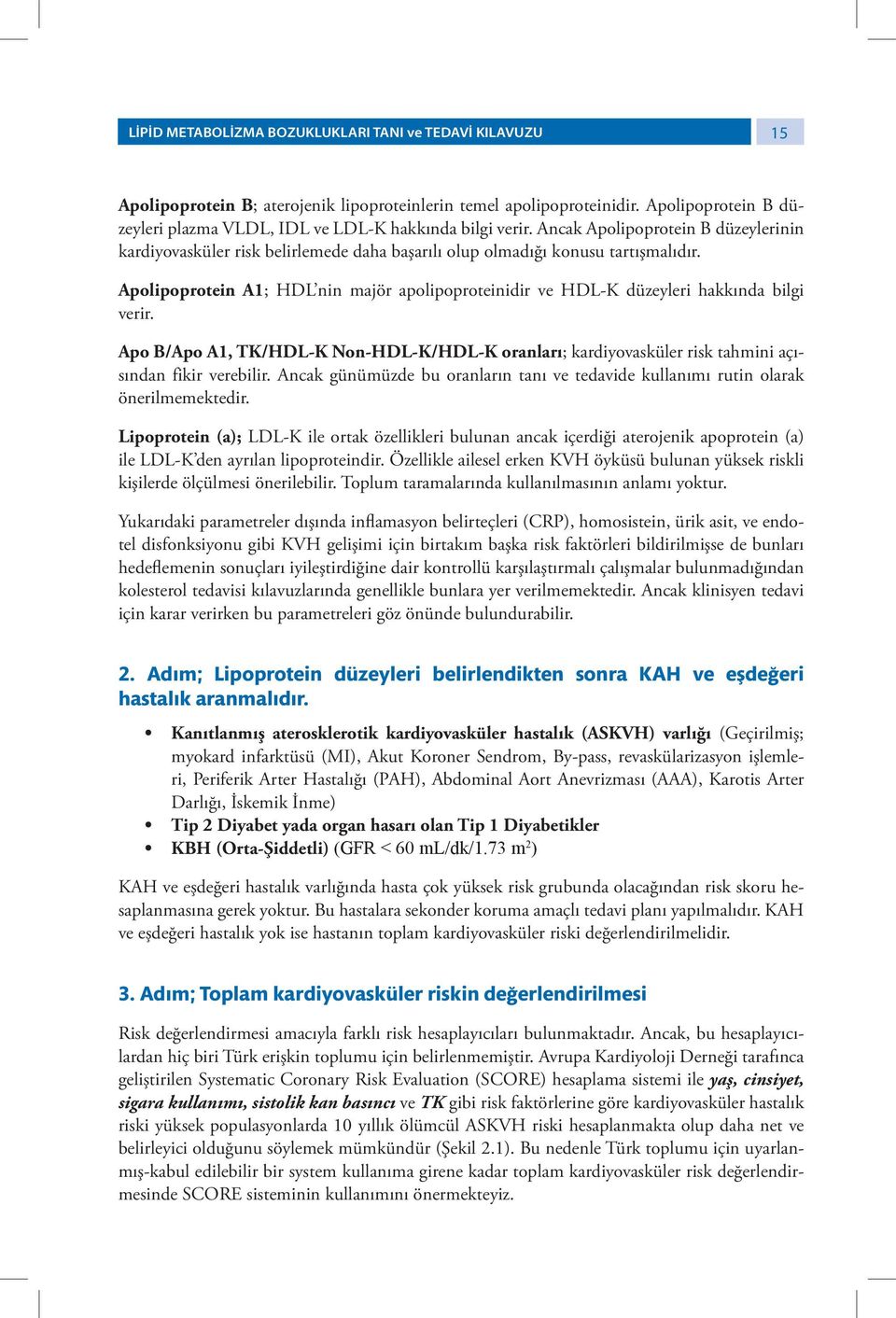 Apolipoprotein A1; HDL nin majör apolipoproteinidir ve HDL-K düzeyleri hakkında bilgi verir. Apo B/Apo A1, TK/HDL-K Non-HDL-K/HDL-K oranları; kardiyovasküler risk tahmini açısından fikir verebilir.