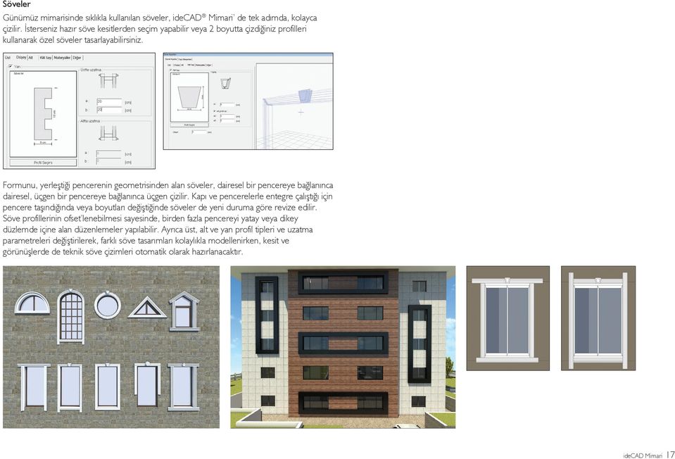 Formunu, yerleştiği pencerenin geometrisinden alan söveler, dairesel bir pencereye bağlanınca dairesel, üçgen bir pencereye bağlanınca üçgen çizilir.