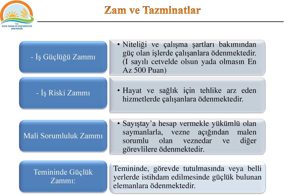 Mali Sorumluluk Zammı Temininde Güçlük Zammı: Sayıştay a hesap vermekle yükümlü olan saymanlarla, vezne açığından malen sorumlu olan