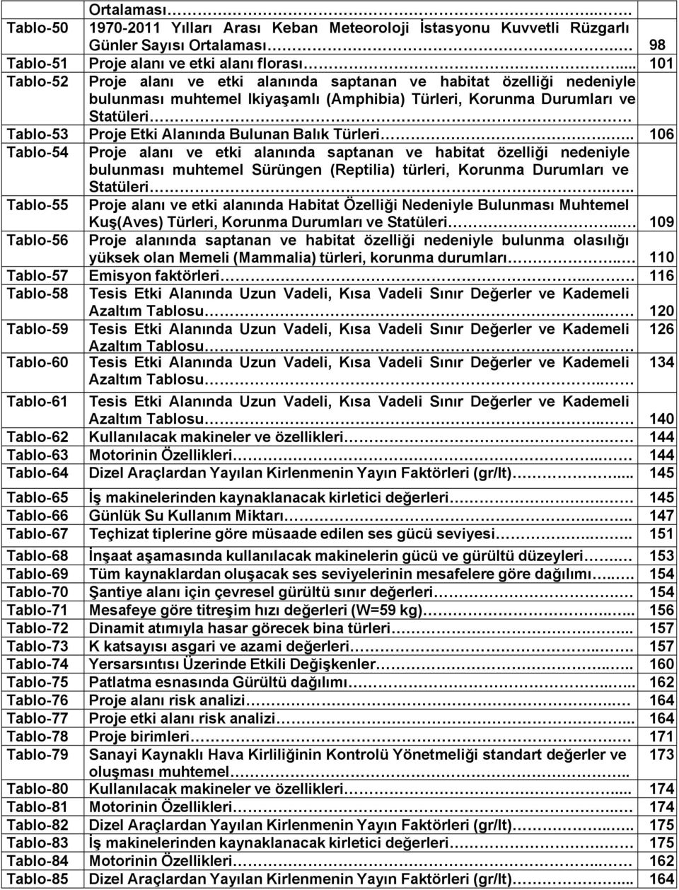 Bulunan Balık Türleri... 106 Tablo-54 Proje alanı ve etki alanında saptanan ve habitat özelliği nedeniyle bulunması muhtemel Sürüngen (Reptilia) türleri, Korunma Durumları ve Statüleri.