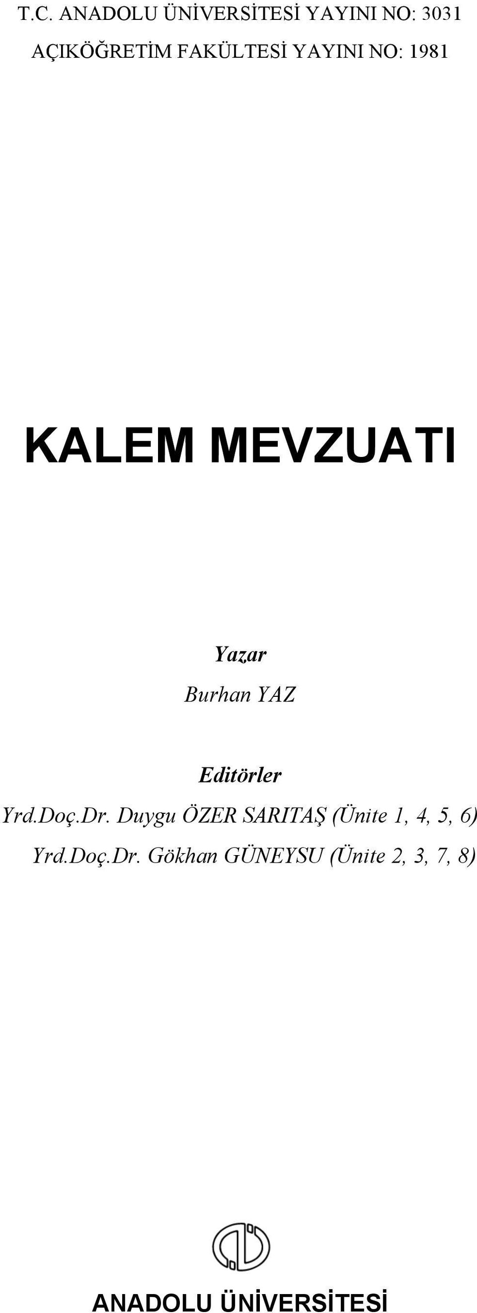 Editörler Yrd.Doç.Dr.