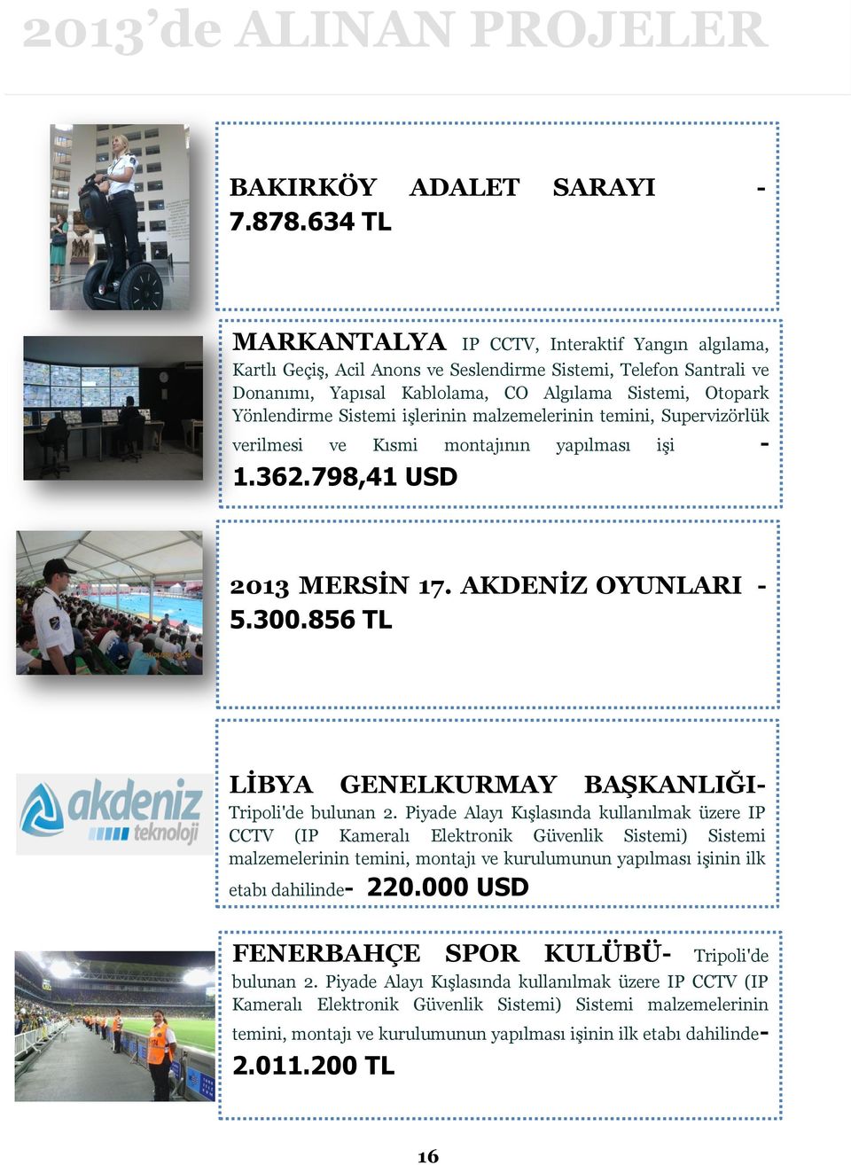 Sistemi işlerinin malzemelerinin temini, Supervizörlük verilmesi ve Kısmi montajının yapılması işi - 1.362.798,41 USD 2013 MERSİN 17. AKDENİZ OYUNLARI - 5.300.