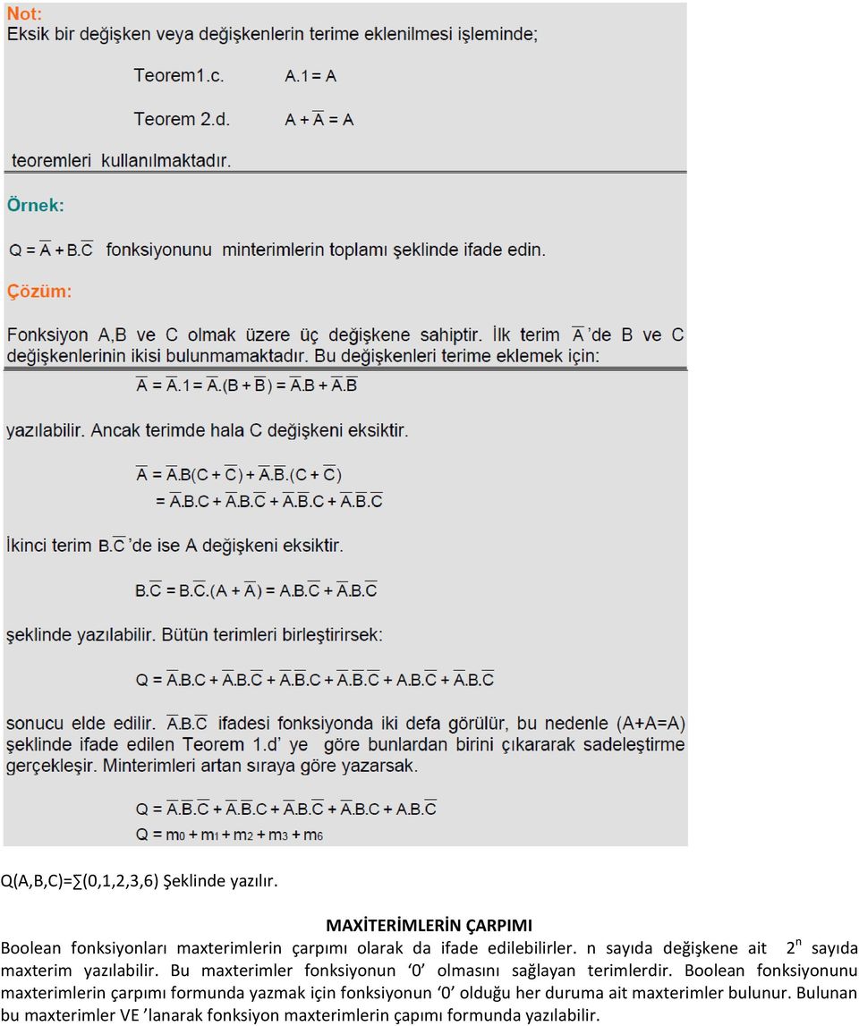 n sayıda değişkene ait 2 n sayıda maxterim yazılabilir. Bu maxterimler fonksiyonun 0 olmasını sağlayan terimlerdir.