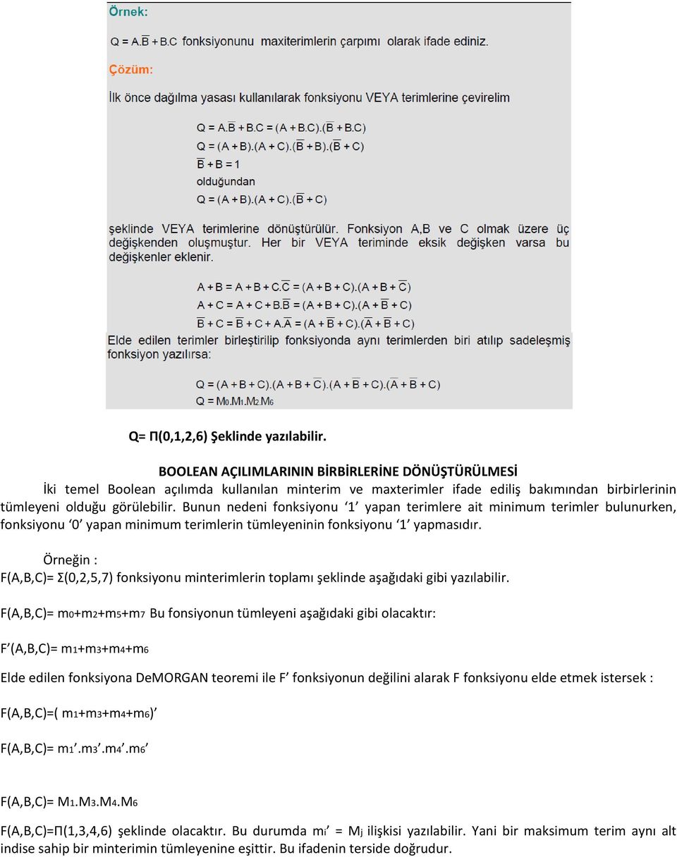 Bunun nedeni fonksiyonu 1 yapan terimlere ait minimum terimler bulunurken, fonksiyonu 0 yapan minimum terimlerin tümleyeninin fonksiyonu 1 yapmasıdır.