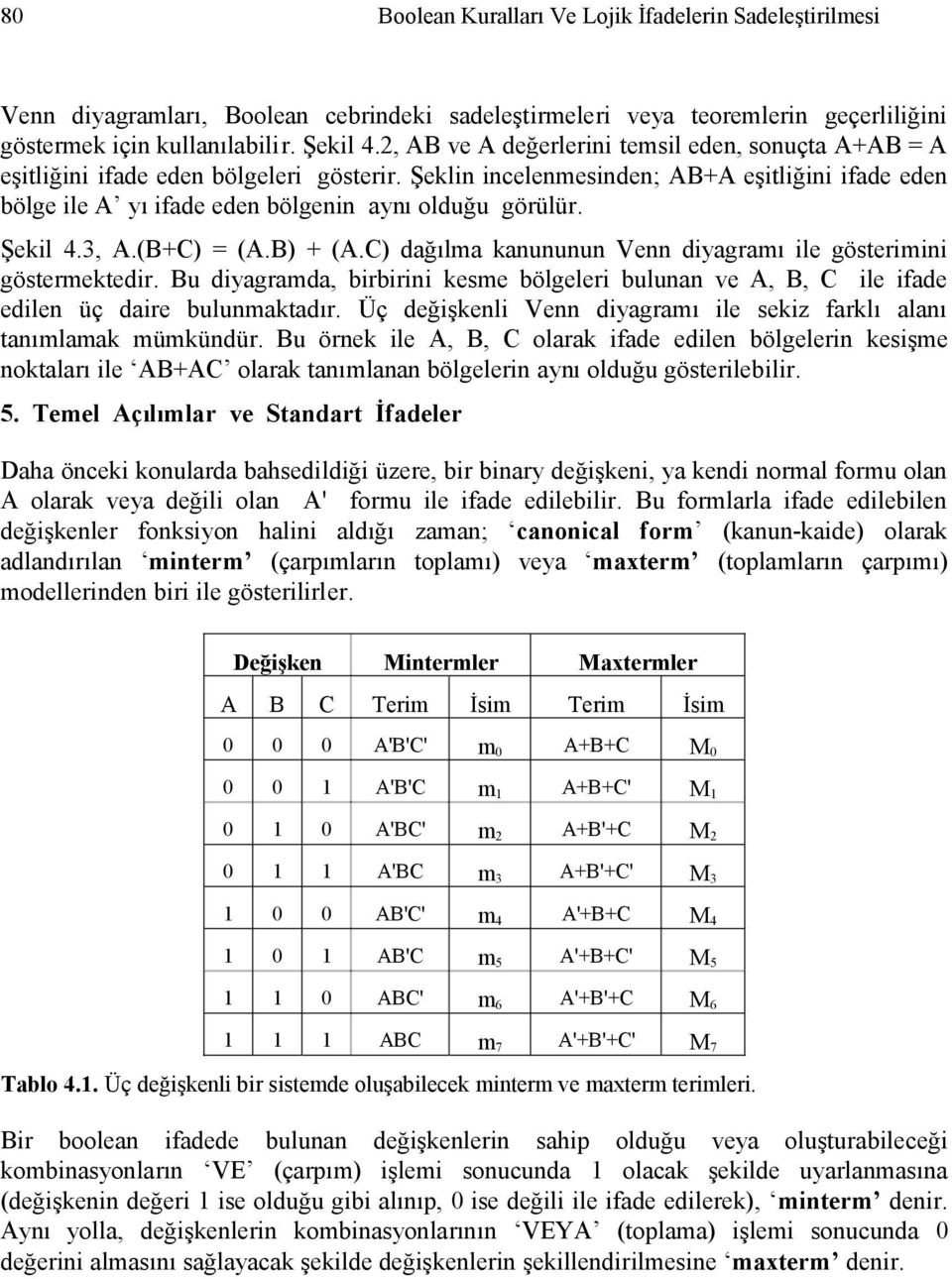 3,.(B+C) = (.B) + (.C) dağılma kanununun Venn diyagramı ile gösterimini göstermektedir. Bu diyagramda, birbirini kesme bölgeleri bulunan ve, B, C ile ifade edilen üç daire bulunmaktadır.