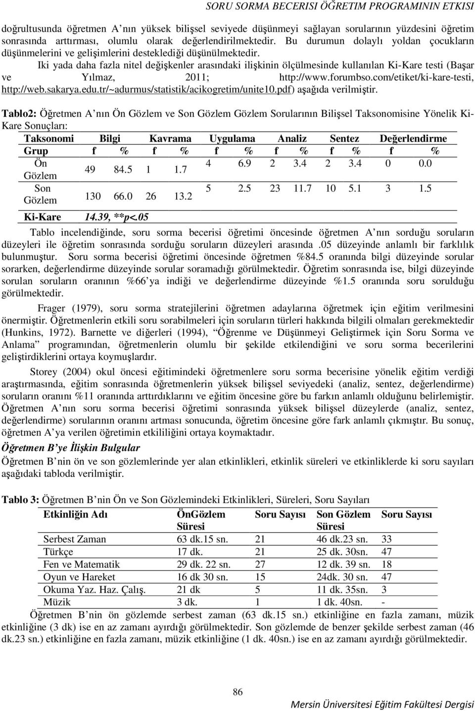 Iki yada daha fazla nitel değişkenler arasındaki ilişkinin ölçülmesinde kullanılan Ki-Kare testi (Başar ve Yılmaz, 2011; http://www.forumbso.com/etiket/ki-kare-testi, http://web.sakarya.edu.