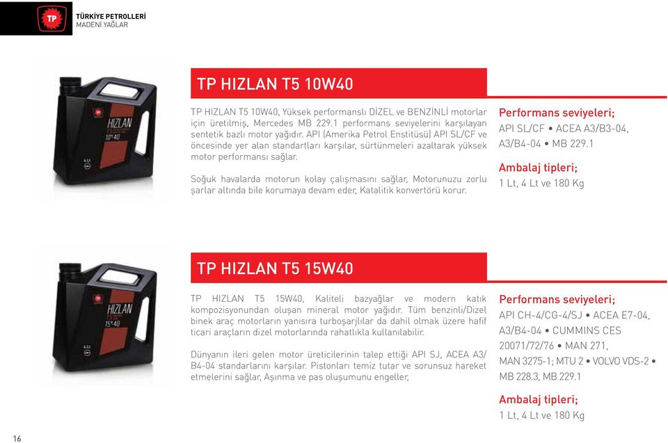 API (Amerika Petrol Enstitüsü) API SL/CF ve öncesinde yer alan standartları karşılar, sürtünmeleri azaltarak yüksek motor performansı sağlar.