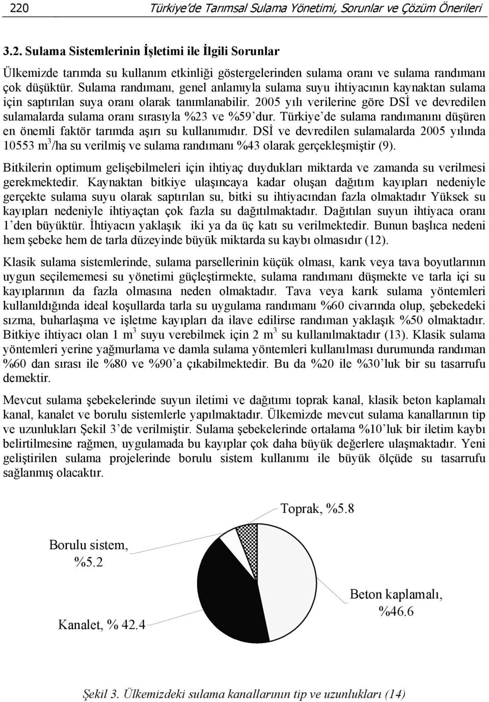 2005 yılı verilerine göre DSİ ve devredilen sulamalarda sulama oranı sırasıyla %23 ve %59 dur. Türkiye de sulama randımanını düşüren en önemli faktör tarımda aşırı su kullanımıdır.