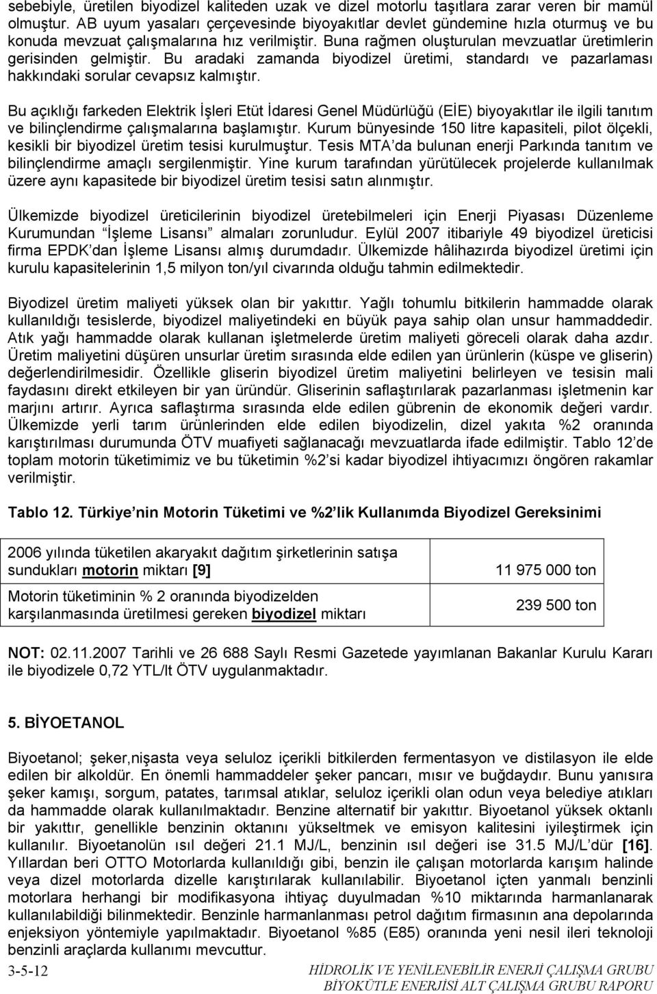 Bu aradaki zamanda biyodizel üretimi, standardı ve pazarlaması hakkındaki sorular cevapsız kalmıştır.