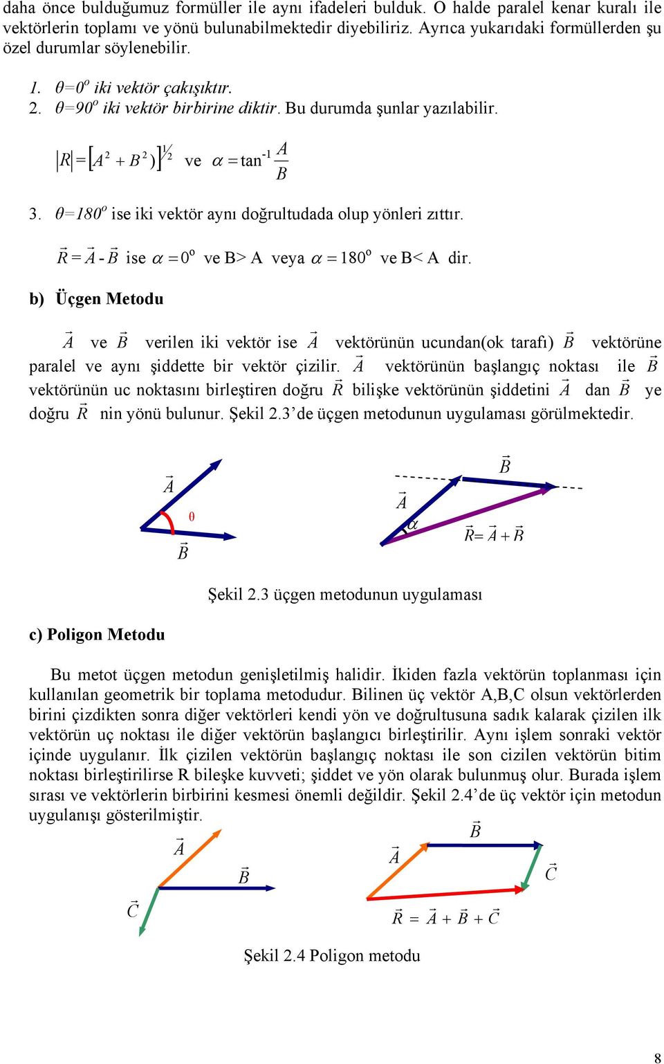 θ8 o ise iki vektör anı doğrultudada olup önleri zıttır. R r r - r ise α o ve > vea α 8 o ve < dir.