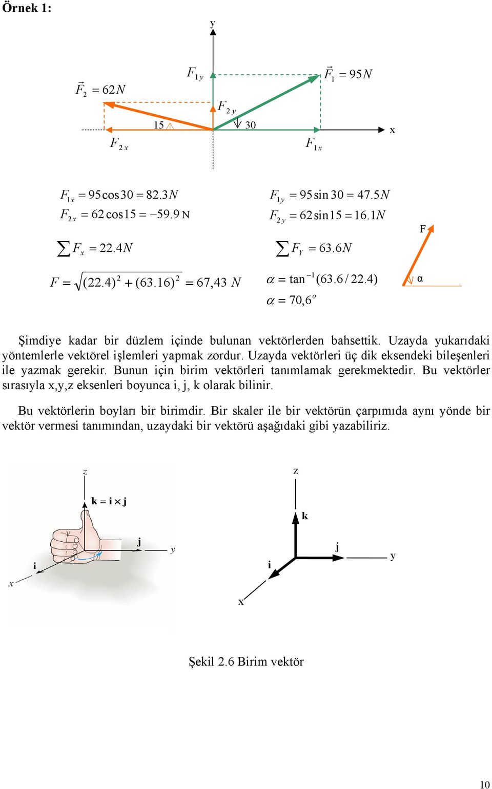 Uzada vektörleri üç dik eksendeki bileşenleri ile azmak gerekir. unun için birim vektörleri tanımlamak gerekmektedir.