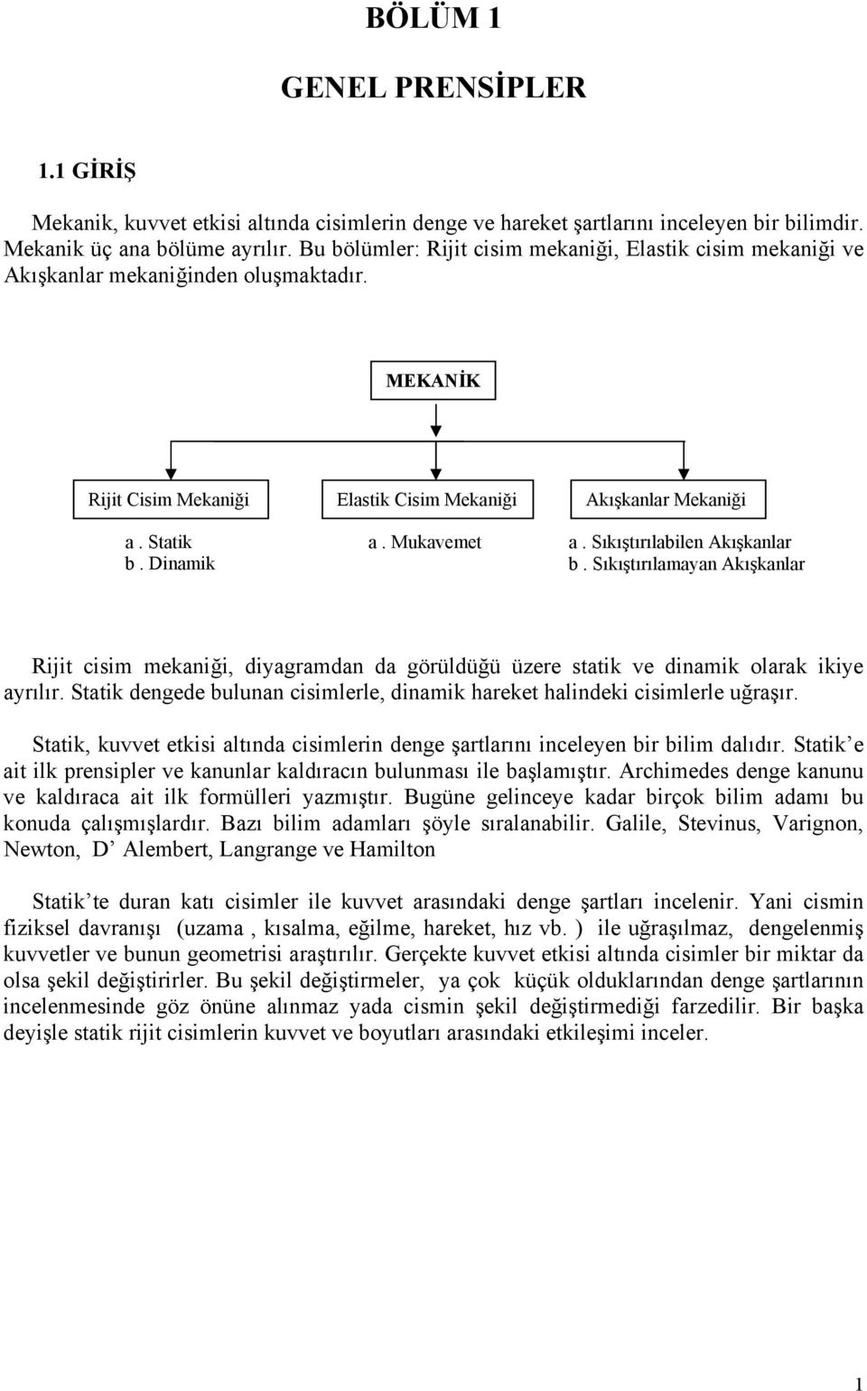 Sıkıştırılabilen kışkanlar b. Sıkıştırılamaan kışkanlar Rijit cisim mekaniği, diagramdan da görüldüğü üzere statik ve dinamik olarak ikie arılır.