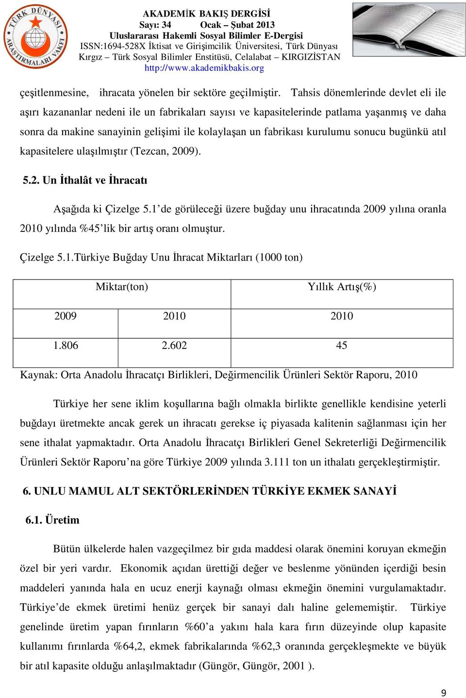 kurulumu sonucu bugünkü atıl kapasitelere ulaşılmıştır (Tezcan, 2009). 5.2. Un İthalât ve İhracatı Aşağıda ki Çizelge 5.