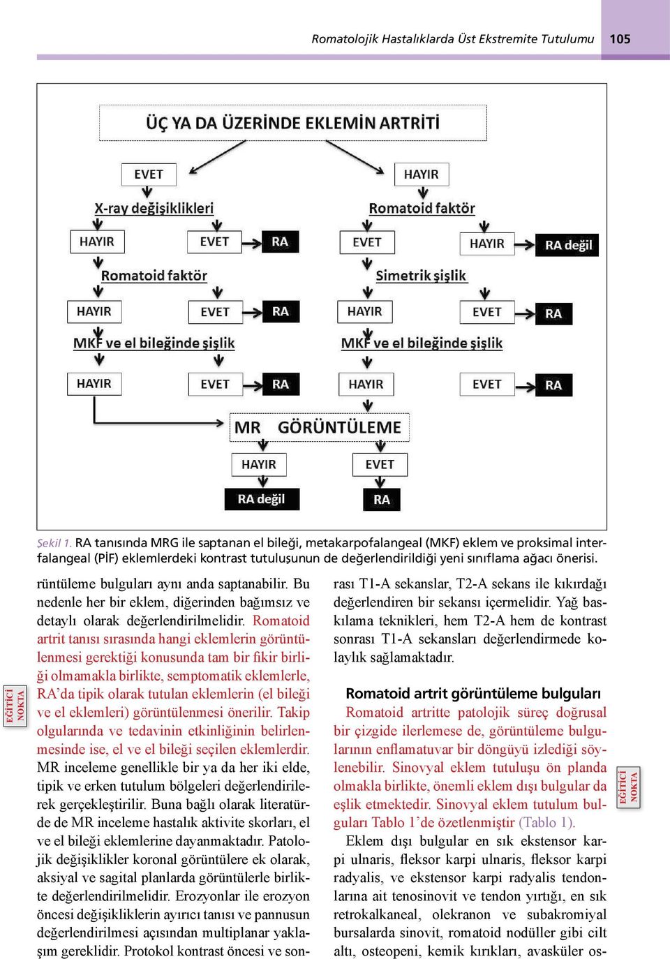 rüntüleme bulguları aynı anda saptanabilir. Bu nedenle her bir eklem, diğerinden bağımsız ve detaylı olarak değerlendirilmelidir.