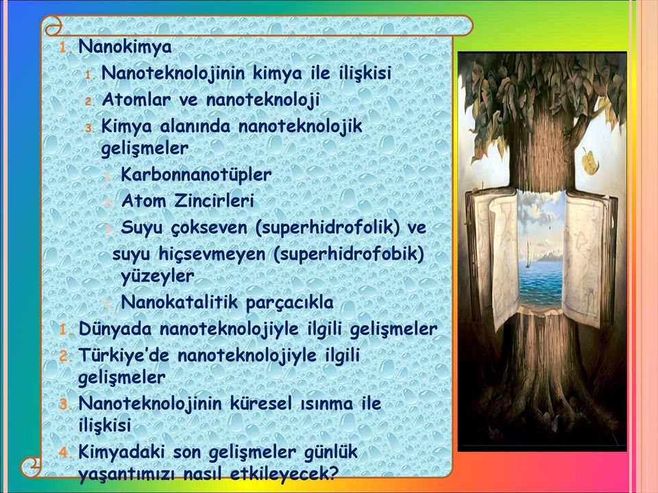 Suyu çokseven (superhidrofolik) ve suyu hiçsevmeyen (superhidrofobik) yüzeyler 1. Nanokatalitik parçacıkla 1.