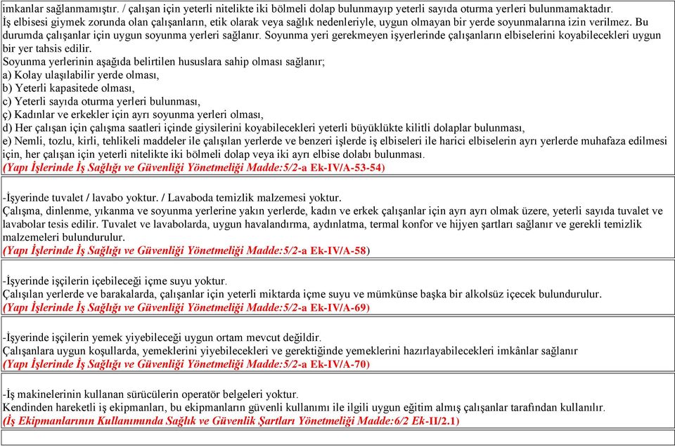 Soyunma yeri gerekmeyen işyerlerinde çalışanların elbiselerini koyabilecekleri uygun bir yer tahsis edilir.