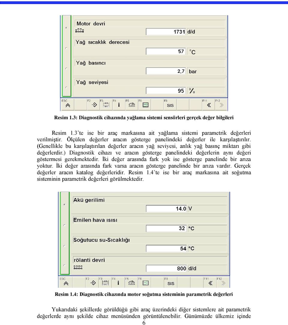 ) Diagnostik cihazı ve aracın gösterge panelindeki değerlerin aynı değeri göstermesi gerekmektedir. İki değer arasında fark yok ise gösterge panelinde bir arıza yoktur.