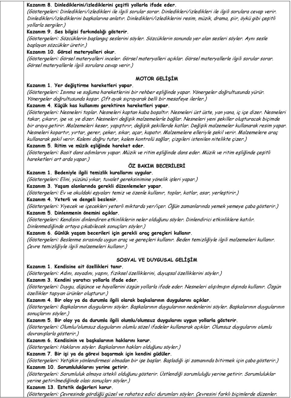 (Göstergeleri: Sözcüklerin başlangıç seslerini söyler. Sözcüklerin sonunda yer alan sesleri söyler. Aynı sesle başlayan sözcükler üretir.) Kazanım 10. Görsel materyalleri okur.