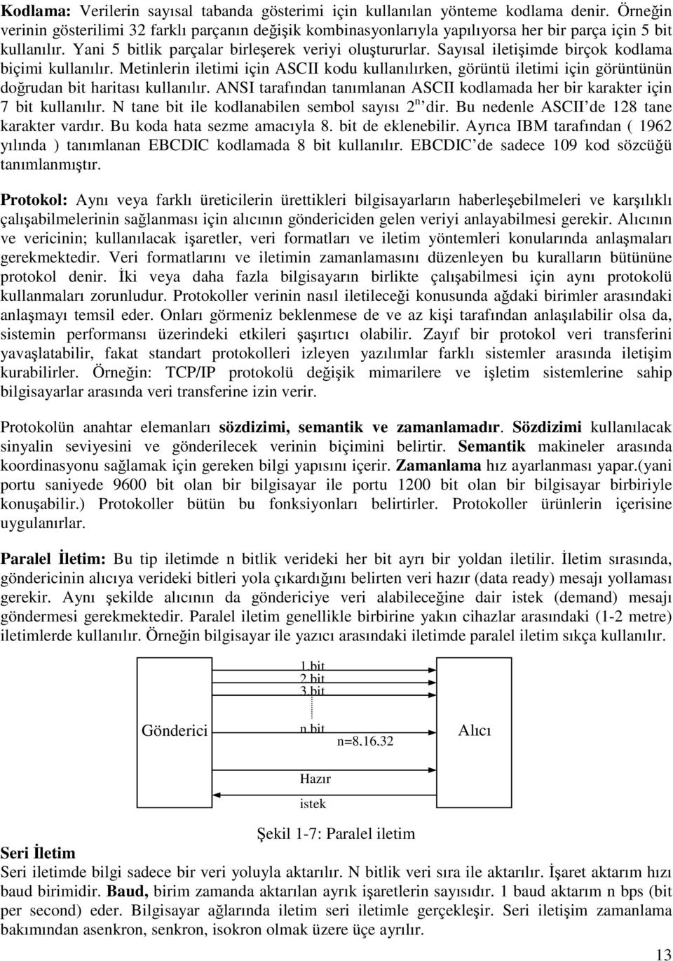 Sayısal iletişimde birçok kodlama biçimi kullanılır. Metinlerin iletimi için ASCII kodu kullanılırken, görüntü iletimi için görüntünün doğrudan bit haritası kullanılır.