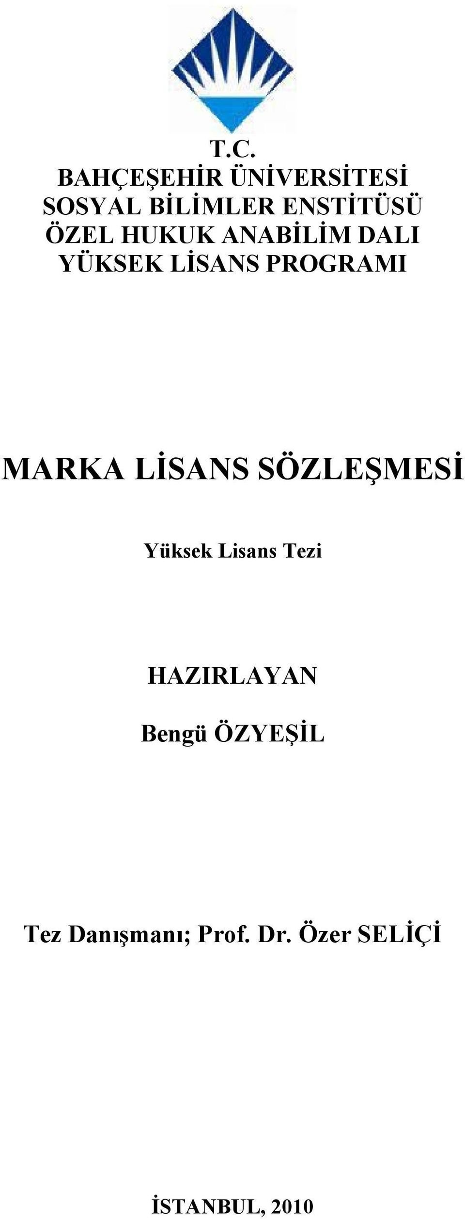 LİSANS SÖZLEŞMESİ Yüksek Lisans Tezi HAZIRLAYAN Bengü