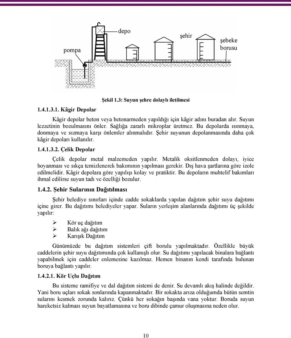 Şehir suyunun depolanmasında daha çok kâgir depoları kullanılır. 1.4.1.3.2. Çelik Depolar Çelik depolar metal malzemeden yapılır.