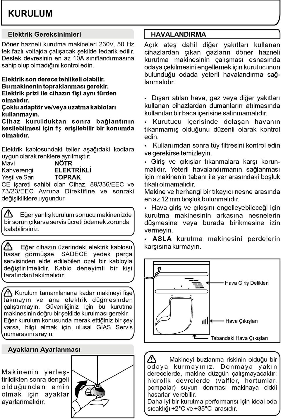 Elektrik prizi ile cihazın fişi aynı türden olmalıdır. Çoklu adaptör ve/veya uzatma kabloları kullanmayın. Cihaz kurulduktan sonra bağlantının kesilebilmesi için erişilebilir bir konumda olmalıdır.