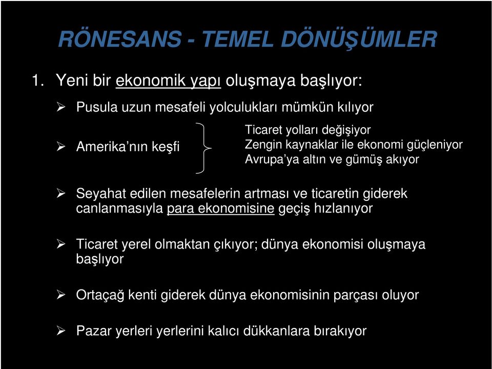 değişiyor Zengin kaynaklar ile ekonomi güçleniyor Avrupa ya altın ve gümüş akıyor Seyahat edilen mesafelerin artması ve